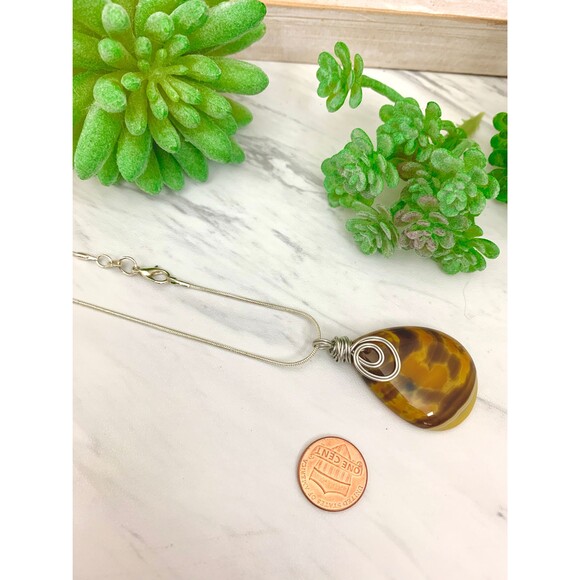 Wire Wrapped Striped Agate Teardrop Pendant Necklace - Picture 4 of 5